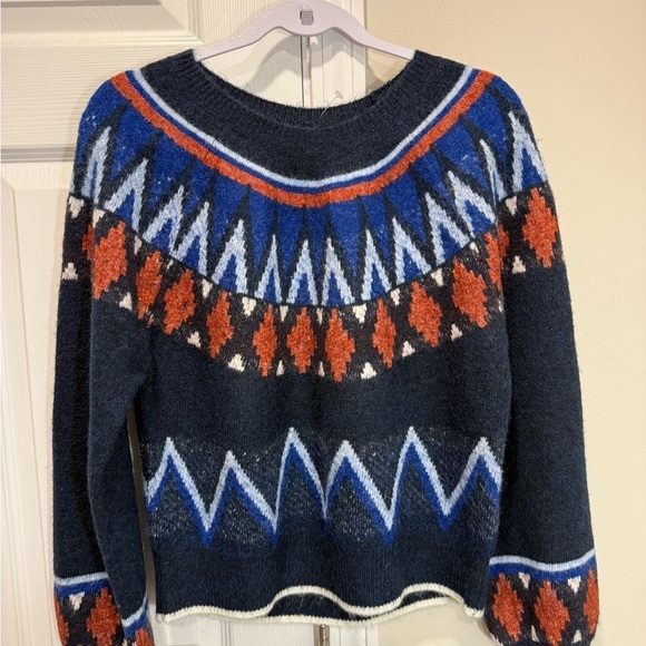 SUNDRY WOMEN'S FAIRISLE CREW NECK SWEATER IN DEEP NAVY S, M - Picture 5 of 13